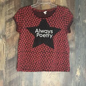 Q/S Women’s Small Shirt Always Poetry Tee Red Black Star